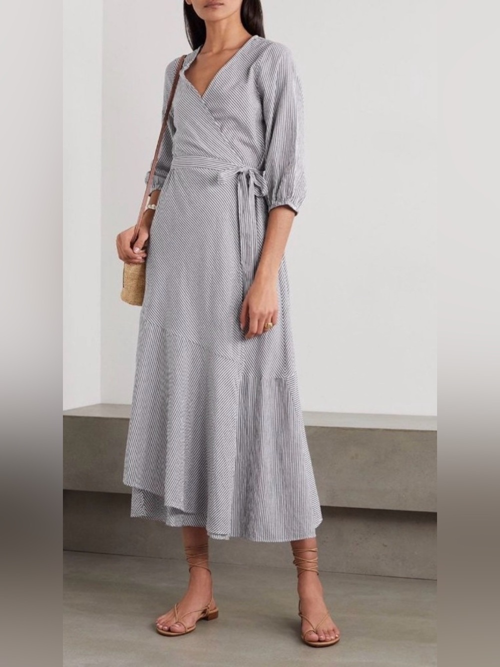 Apiece Apart Sierra striped organic cotton wrap dress sz 0 xs